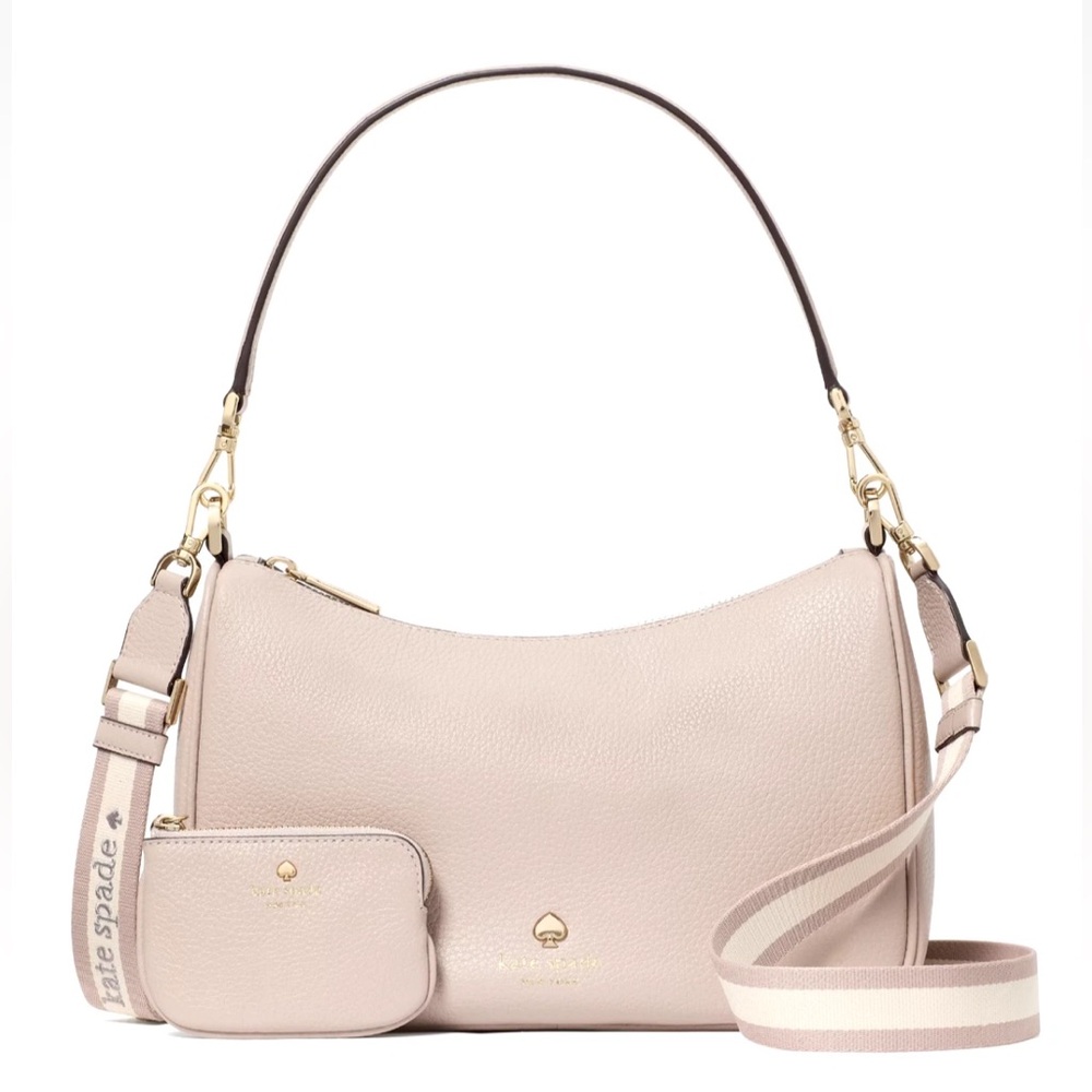 New Kate Spade Emma Medium Shoulder Bag Pebble Leather Cozy Grey